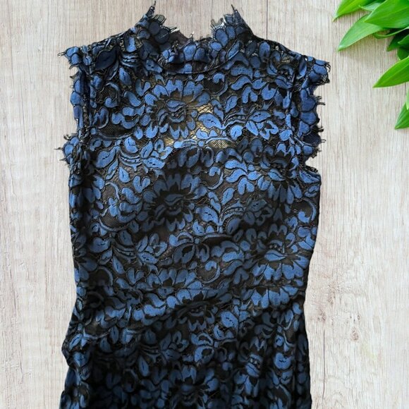 ELIZA J Blue Lace Cutout Back Illusion Mock Sleeveless Gown Prom Formal Dress 10 - Picture 4 of 9